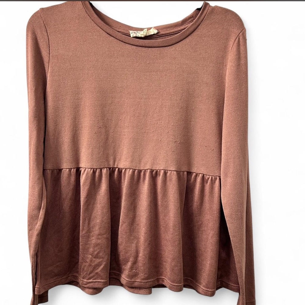 Pink Republic Soft Rust Brown with a light shade of mauve Long Sleeve Peplum Top